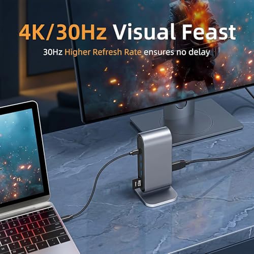 Image of Verilux 12-in-1 USB-C Docking Station with 4K HDMI and 100W PD for Laptop | Dual Display Support, 10Gbps Data Transfer, RJ45 Networking, SD and TF Card Access, HDMI and VGA Output