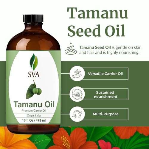 Image of SVA Tamanu Carrier Oil, Huge Glass Bottle, Large Size, 16 Fl Oz (473 ml) | Tamanu Oil for Face Care, Skin Care, Facial Oil, Hair Care, Scalp Massage, Body Massage, Dilution & DIY Beauty Blends