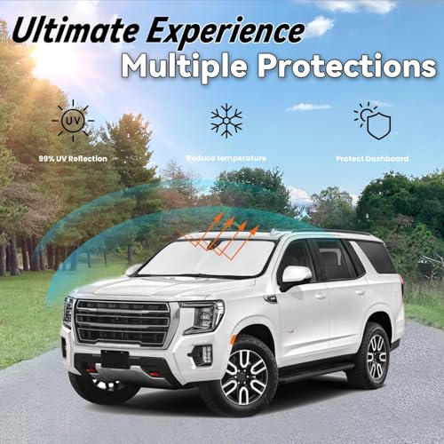 Image of Windshield Sun Shade for 2021-2025 GMC Yukon Sun Shield Accessories | Fit for Yukon Yukon XL Yukon Denali Car Front Window Sunshade with 240T Sun Visor Protector Blocks UV Rays Heat