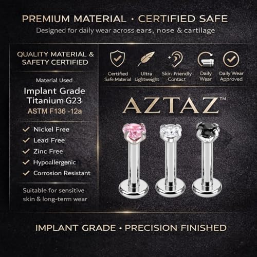 Image of Titanium G23 Internally Threaded CZ Earring - High Polish 16G for Ear, Helix, Tragus, Nose & Lip - Hypoallergenic 4 mm Flat Back with Clear, Pink, Black tops in 7mm and 8mm Length - SOLD AS ONE PIECE