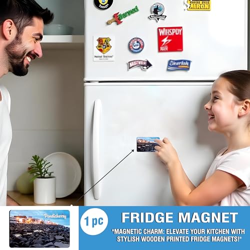 Image of Elegant Fridge Magnet with Themes |Rectangular Size Refrigerator Magnet with Magnetic Rubber Back | Pack of 1, 8.6cm X 5.4cm (Pondicherry - Design 4)
