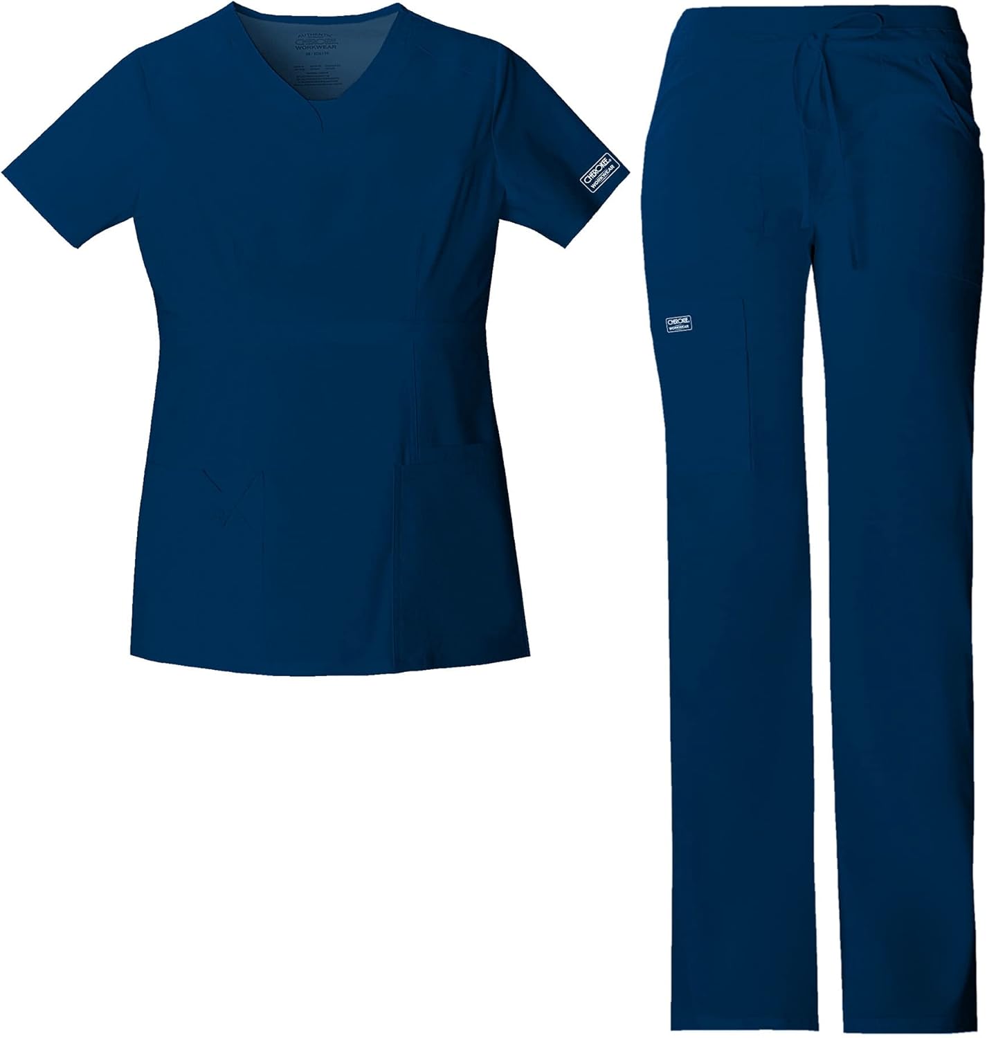 Tесh Dеаlѕ 🔥 Cherokee Workwear Core Stretch Women's 24703 V-Neck Scrub Top/24001 Knit Waist Cargo Pant Set-Black Tесh Dеаlѕ 🔥 Cherokee Workwear Core Stretch Women's 24703 V-Neck Scrub Top/24001 Knit Waist Cargo Pant Set-Black