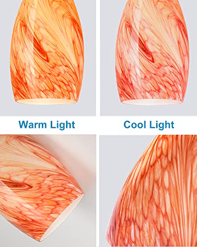 Image of Hand Blown Art Glass Lamp Shade for Light Replacement Oval Glass Light cover Shade Height 7.5inch,Fitter 1.65inch,Max Diameter 4.7inch for mini pendant ceiling light fixture (Amber Red)