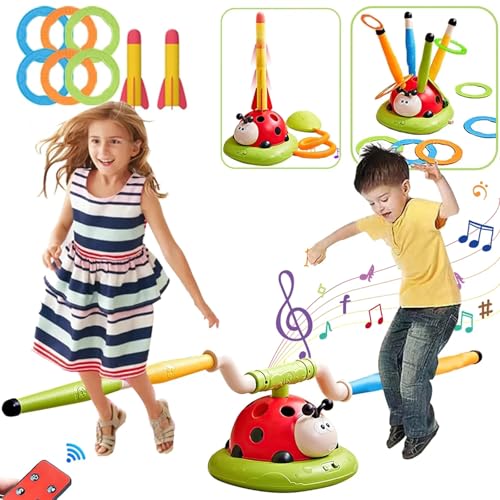 Beauenty 3 in 1 Musical Jump Toss Ring Game Toy and Rocket Launcher for Kids Outdoor Toys with Remote Control Indoor Outside Birthday Gifts Kids Girls Boys Toys for Kids Ages 4-13 Kids (B)