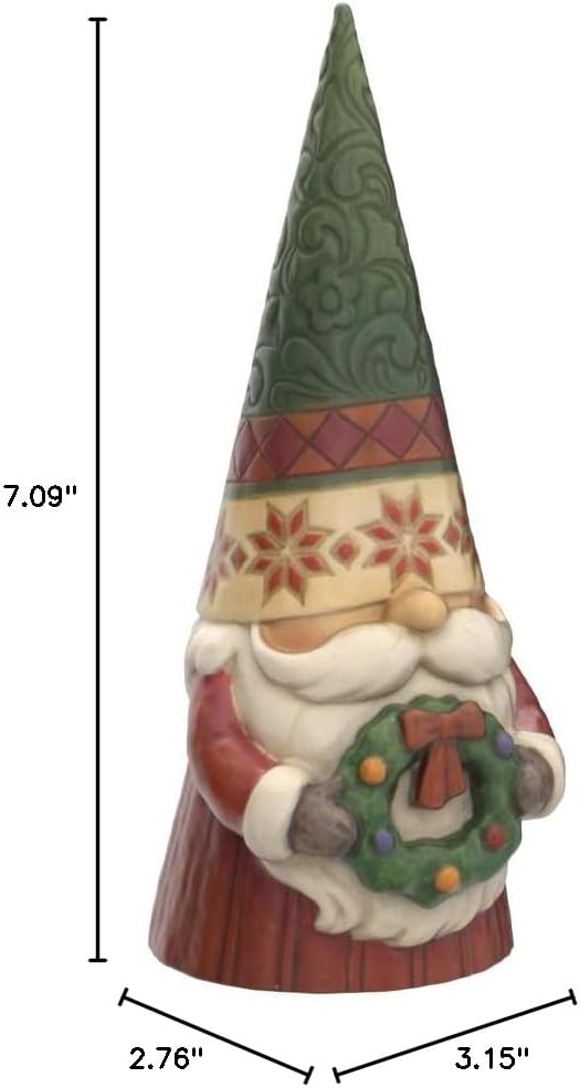 Enesco Jim Shore Heartwood Creek Christmas Gnome Holding Wreath Figurine, 7.09 Inch, Multicolor