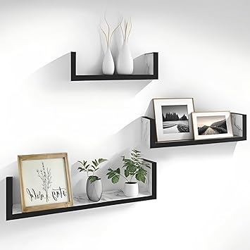 Dime Store Wall Mount Wall Shelf Rack Dispplay Floating Hanging Shelf for Room Wall and Home Decor Items and Storage Organizer (Standard, Marble White) - image, photos