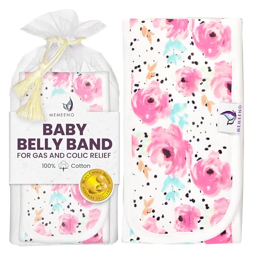 Organic Cotton Baby Belly Band, Wrap, Umbilical Cord Navel Belt, Binder for Infant Colic &amp; Gas Relief, Newborn to 12 Months, by MEMEENO (Bloom)