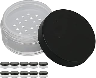 OEBUAFI Circular Black Lid Makeup Powder Case Portable Cosmetic Sample Container Empty Box for Loose Powder and Concealer