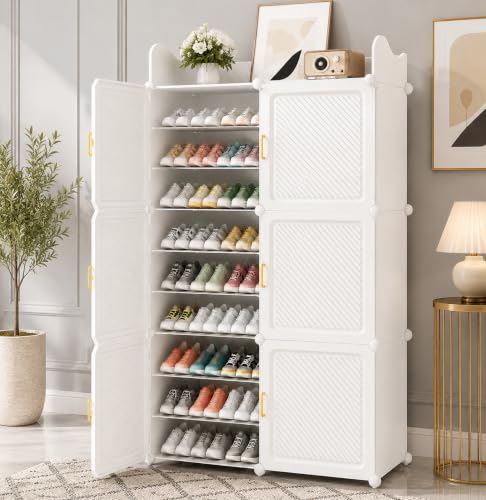 Image of LUVHOMEE Plastic Shoe Rack for Home with Door, 6-Door Shoe Storage Cabinet | 18-Shelfs for 36 Pairs | Waterproof & Portable DIY Shoe Slipper & Chappal Stand for Entryway /Bedroom (Grey-HG3)