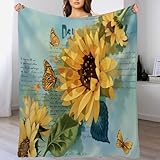 Manta de Franela Arte De Collage Floral, Manta Con Estampado Girasol Mariposa Suave y Mullida para adolescentes y adultos, Mantas Amarillo Ligera, para Sofá Cama Viaje Sala de Estar 150x200 cm
