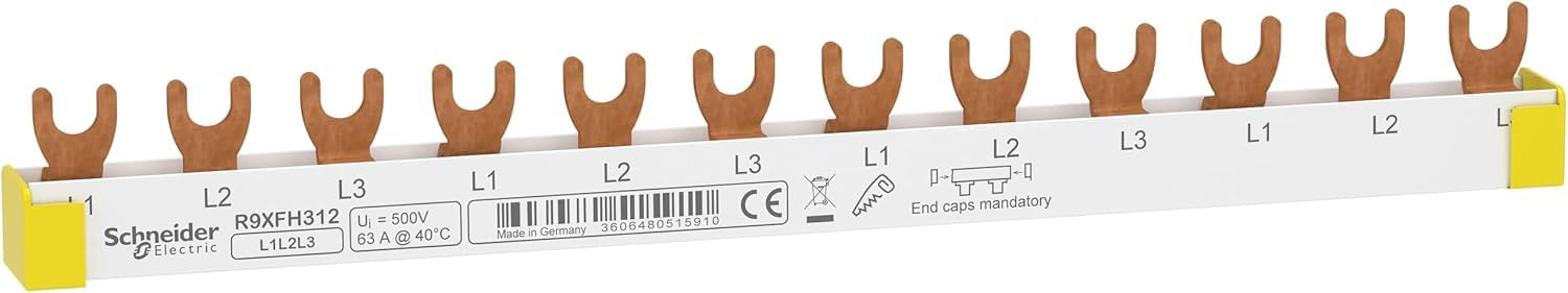 Schneider Electric Szyna fazowa widelec Resi9, 3-biegunowy, 12TE, 63 A, możliwość skrócenia, numer artykułu R9XFH312