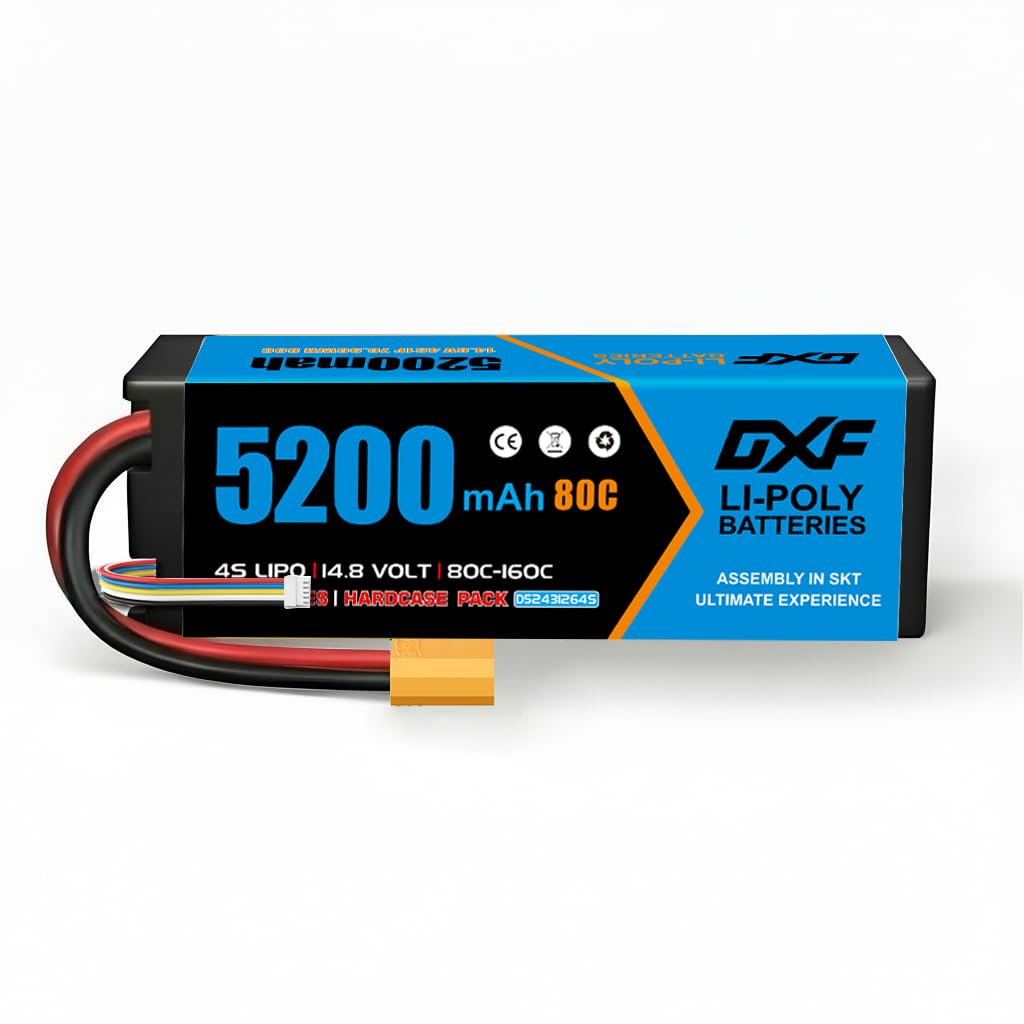 DXF Batteria LiPo 4S 14.8V 5200mAh 80C Spina XT90 Auto RC 1/8 1/10 Truck Buggy Touring Car Compatta Leggera Potente Affidabile Gare Racing Modellismo 1 Pezzo