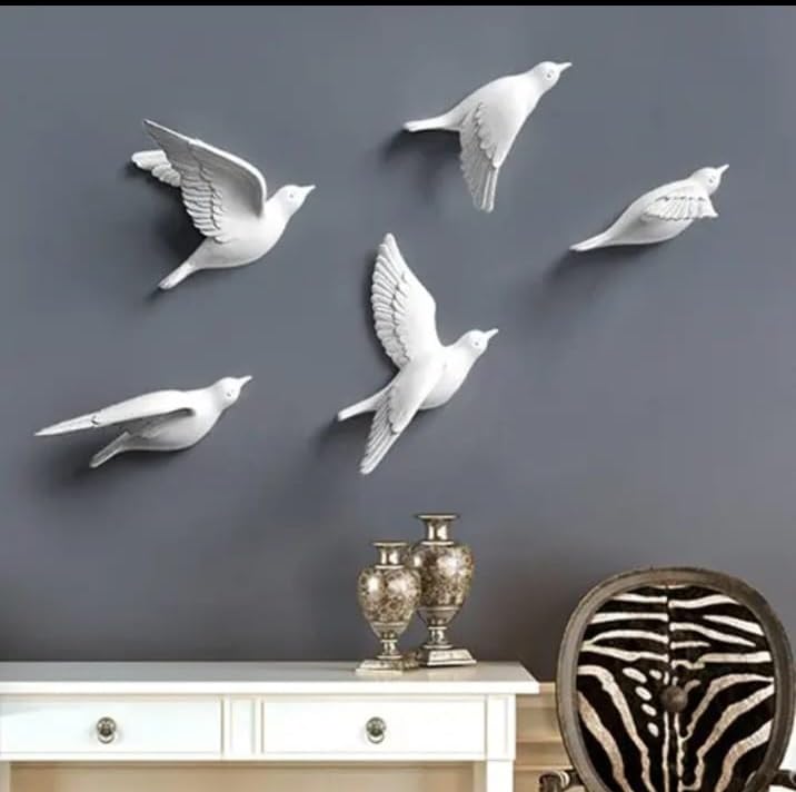 HOME DECOR HANDICRAFTS HDH1394 Metal Birds [A Set of Five Birds in Different Orientation and Diffrent Sizes-6-9 Inches, PVD Coated, Material-Aluminum Casting (White)-image-41