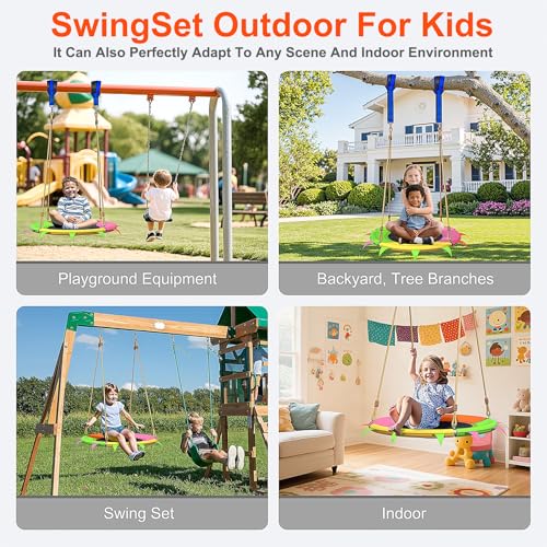 Image of Saucer Swing for Kids Outdoor - 400lb Heavy-Duty Tree Swing with Adjustable Straps & Ropes, Weather-Resistant Outdoor Seat (Child-Safe, Vibrant Colors)