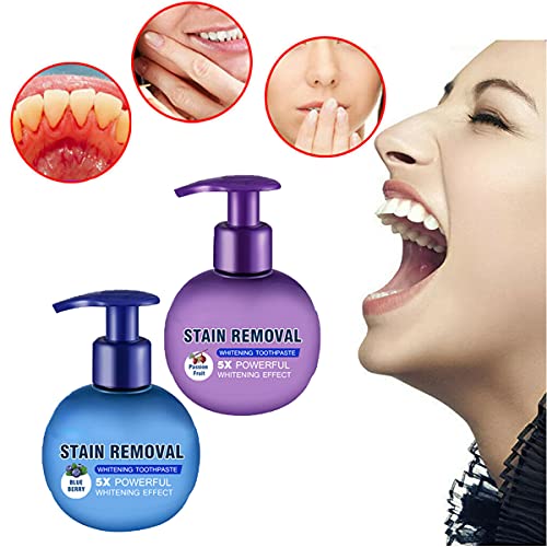 2 Pcs Baking Soda Whitening Toothpaste, Instant Brightify Natural Toothpaste Passion Fruit Blueberry Press Baking Soda… - Image 3