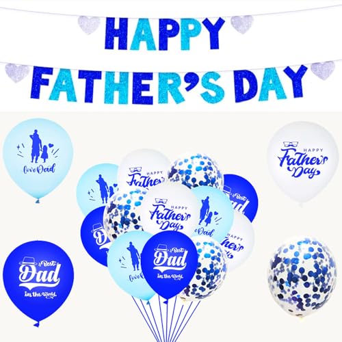 Fathers Day Decorations Set - Happy Fathers Day Banner with 12Pcs Balloon for Party Hanging Decor