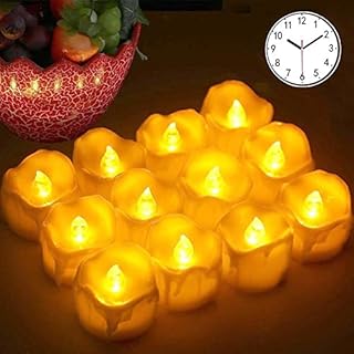 Led Tealight with Timer Battery-powered Flameless Flickering Candles for Party, Festival, Valentine's Day Decoration 12pcs, Children & Pet Friendly, Warm Yellow