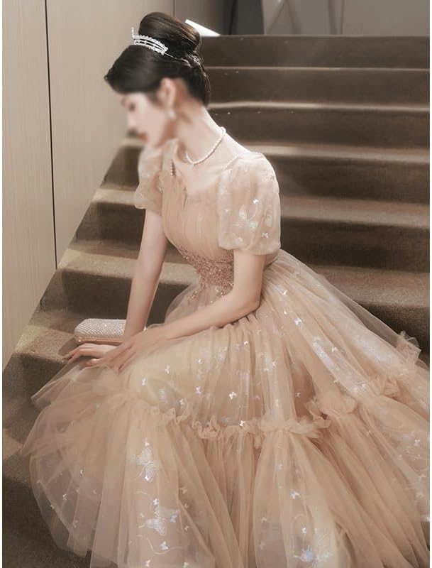 [WOLEN] GDDZA イブニングドレス、小柄、宴会、誕生日、ウェディングドレス女性用 (Color : Khaki, Size