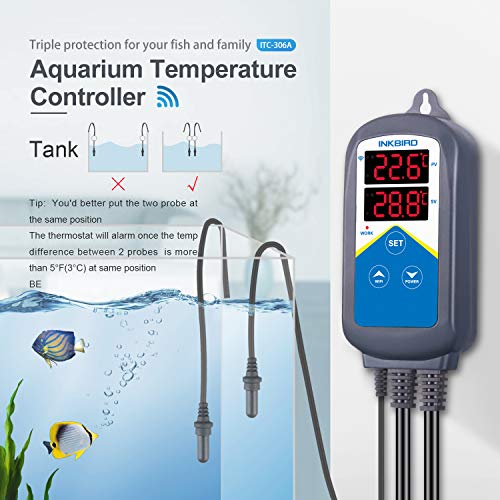 Inkbird ITC-306A Thermostat Chauffage WiFi,Regulateur de Temperature Prise Thermostat Aquarium Thermostat avec Double Sonde TPE,2 Relais 220V pour Pompe Aquarium,Poissons,Chauffe Piscine Intérieur - Image 3
