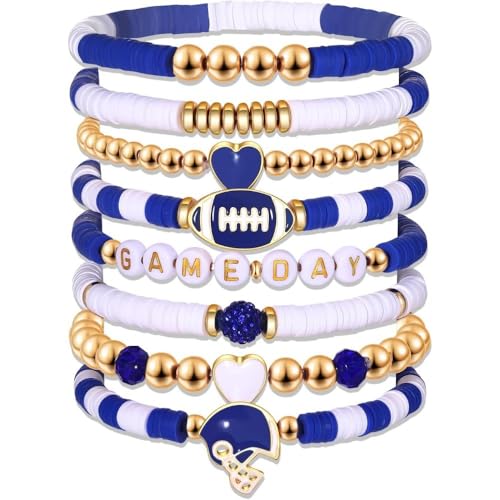 8 pcs Game Day Bracelets Stack Football Bracelet for Women Men Stackable Football Game Day Accessories Football Outfit Jewelry