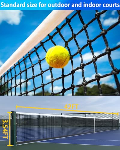 Tennis Net, Heavy Duty Professional Tennis Nets Thicken Court Net Standard 42 FT - Game Play Grade Replacement Portable Nets Nylon for Outdoor/Indoor Standard Courts [ Include Center Strap ] - Thumbnail 5