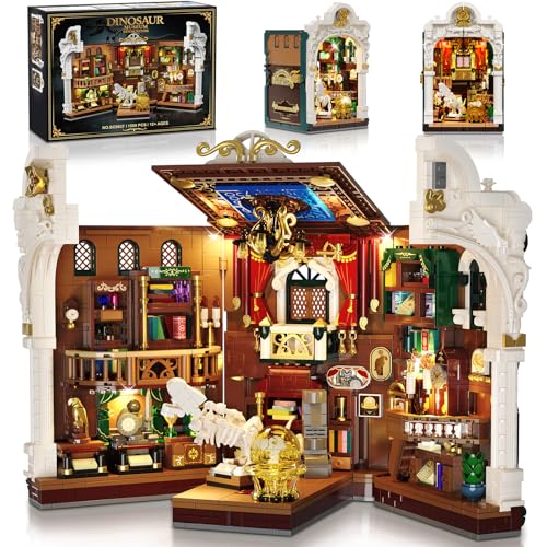 INSOON Dinosaur Museum Book Nook Building Set for Adults with Lights, DIY Miniature House Building...