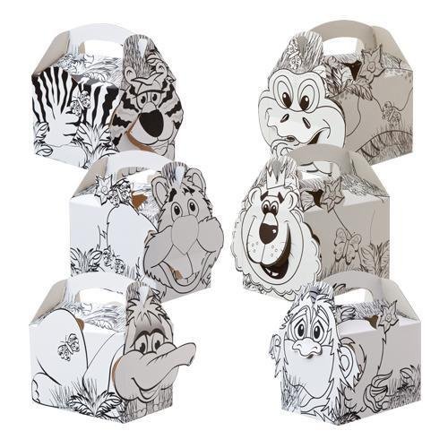 MustBeBonkers 250 x Kids Meal Party Boxes Cardboard Lunch Food Takeaway Box - Choose your Theme (Jungle Colouring-In)