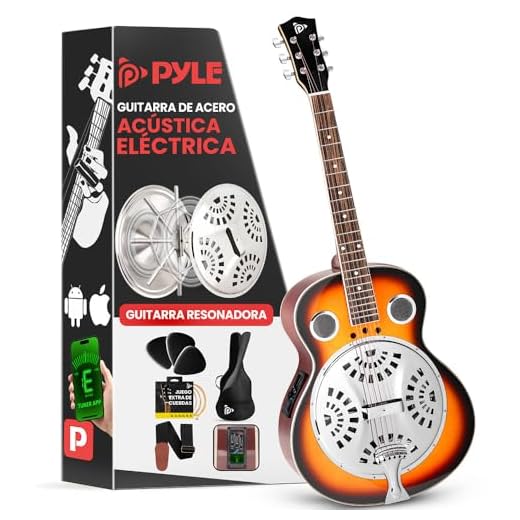 Pyle guitarra electrica, Resonador tradicional, 6 cuerdas, Preamplificador incorporado, Accesorios