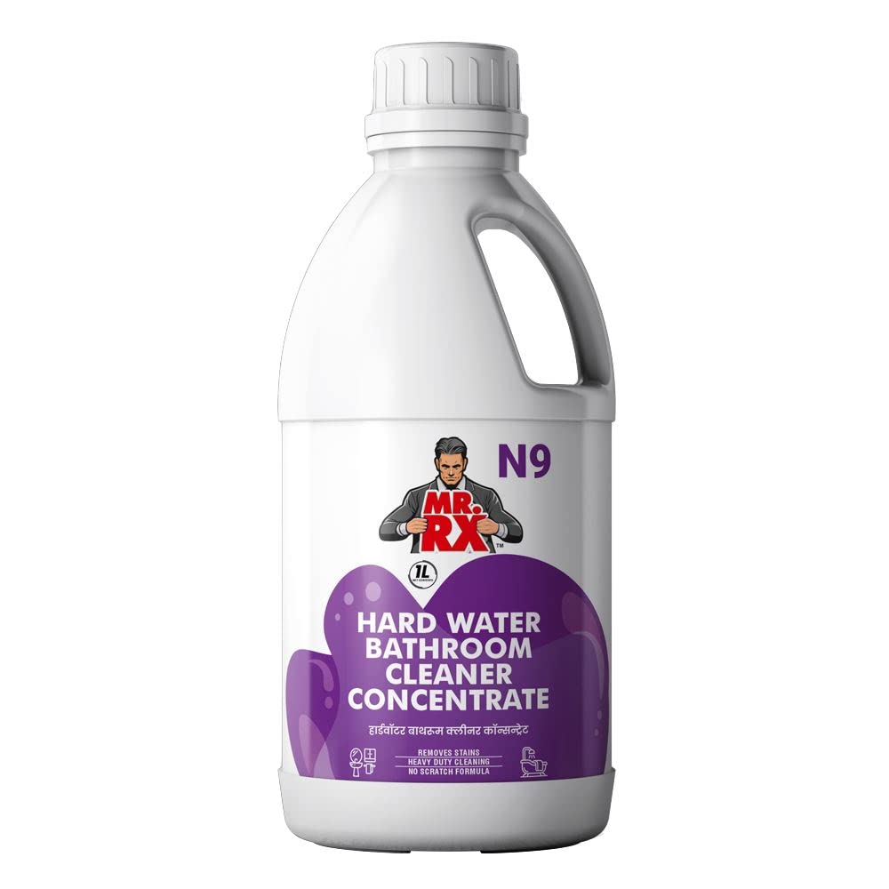 Mr.RX N9 Hard Water Bathroom Cleaner Concentrate, 1 Litre | Stain Remover Cleaning Liquid Prevents Scale Deposition on Walls, Fittings, Bathtub, Tiles, Taps etc.
