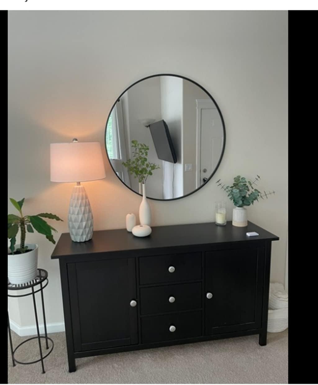 36" Black Round Metal Framed Bathroom Wall Mirror