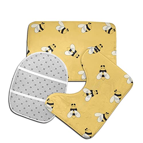 DIRYKILP Badematte + Konturmatte + Toilettendeckelbezug, Süße Biene 3 Stück Badematte Set, mit rutschfester Klebeunterseite – Bild 5