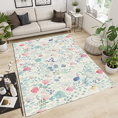 SANSJI Nordisches Europäisches Blumenmuster Teppiche Gegend, Aquarell Landhausstil Kurzflor...