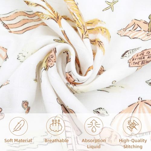 Image of LifeTree Baby Swaddle Blanket, 70% Viscose from Bamboo and 30% Cotton Muslin Swaddles Blankets Boys Girls, Swaddling Blanket for Newborn, Super Soft Large 47 inch x 47 inch, Yellow Sandy Beach
