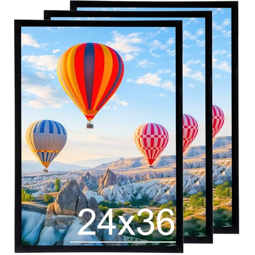 MYGOGYM 24x36 Poster Frame Black Large Metal Frame 24x36 Frame for Wall Vertical or Horizontal Display, 3 Pack