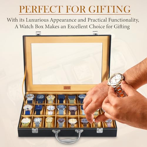 LEDO 24 Slot PU Leather Watch Box Black Black&Cream - Image 3