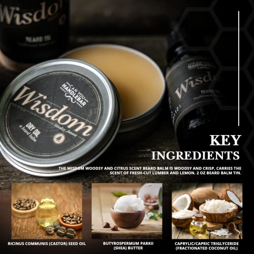 CanYouHandlebar Beard Balm for Men, Dry Oil Beard Wax, Natural Beard Care Conditioner Moisturizer Softener Grooming Products, Woodsy and Citrus Scent, 2 oz Stainless Steel Tin - Thumbnail 4