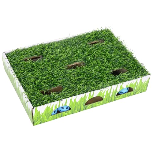 Catstages Grass Patch Hunting Box - Interactive Indoor Cat Toy with Faux Grass & 3 Jingle Balls - Encourages Exercise, Mental Stimulation & Natural Hunting Instincts