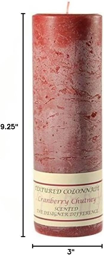 Pack of 2, Textured 3" x 9" Pillar Candles Cranberry Chutney for Weddings, Home & Event Decoration, Relaxation, Made in US