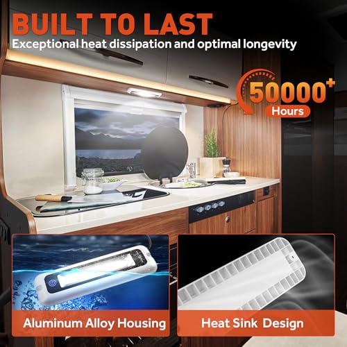 8 Inch RV Lights Interior with Smart Touch Control, LED Utility Awning Light White 6000K, IP68 Waterproof Aluminum for RV Trailers Travel Campers Cabinet SUV Truck MPV Hallway — view 4