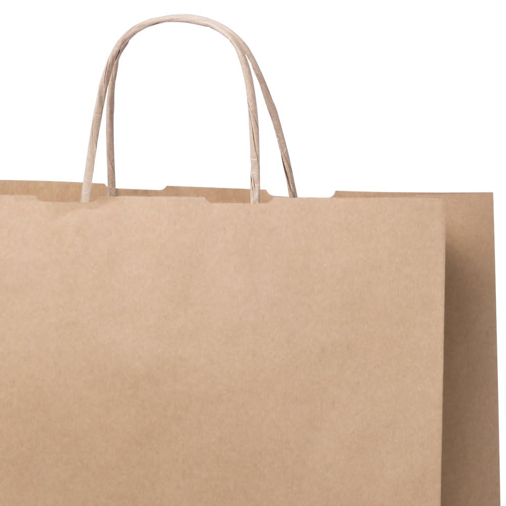 Pack de 50 Bolsas Personalizadas de papel kraft con asas, grandes, medianas y pequeñas. Bolsas para comercios de papel biodegradable, reutilizables ideales para tiendas. (MARRÓN, 32x40 CM GRANDE)