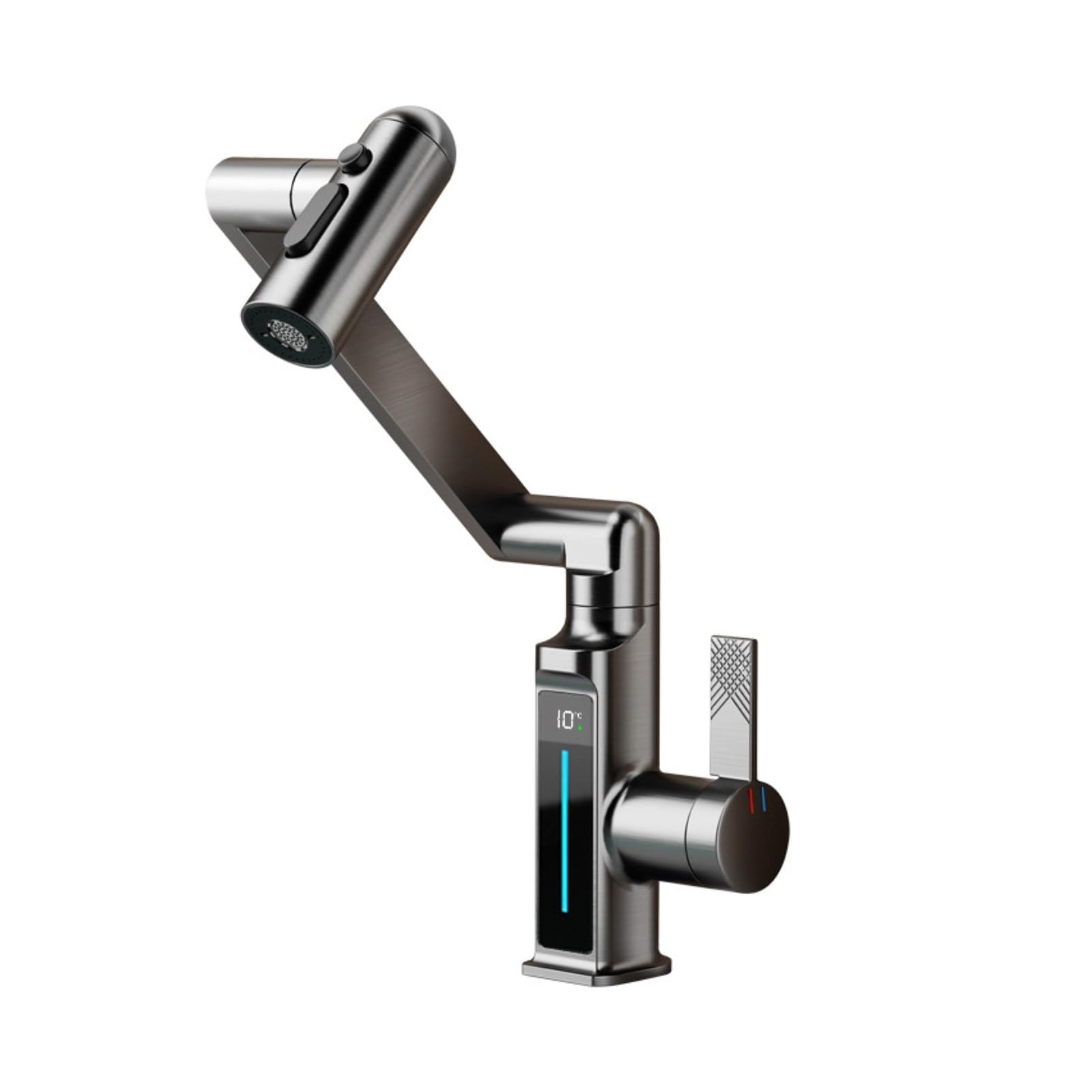 Robotic Arm Bathroom Faucet, 5-Mode Grey Basin Sink Mixer with LED Display, Sitting Single Hole,Safe and Reliable(A)