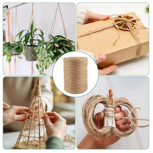 300 M Jute-Schnur，3MM Natur Braun Jutegarn，Paketschnur, Dekokordelm,Bindegarn,Bastelschnur,Jute Twine für Kunst-Handwerk, Floristik, Dekoration, Handwerk,Garten,Pflanzen
