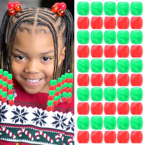 VENOFEN 50PCS Red Hair Beads Christmas Braids Accessories Green Loc Dreadlock Bead Cute Beads for Kids Girls Xmas Hair Decoration