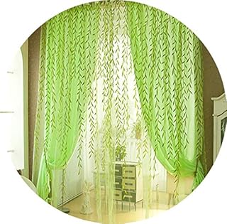Ivyday Willow Leaves Curtain Sheer Curtain Panel Tulle Voile Window Balcony Door Curtain Home Decoration,green