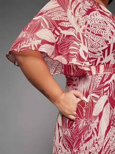 Image of Miss Chase A+ Women's Bohemian V-Neck Flutter Sleeve Chiffon Relaxed Fit Wrap Maxi Dress