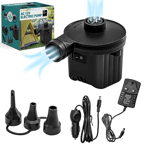Supply Cube Electric Air pump, Electric Pump for Inflatables | AC 12V & 3 Nozzles | Air Pump, Electric Pump, AirBed Pump and Pool Pump Quick-Fill Deflate & Inflate Paddling Pool Pump, Pump For Airbed