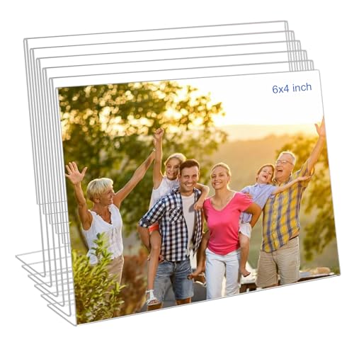 Bolidery 4x6 Acrylic Picture Frames Set Of 6 Clear Acrylic Frameless Gift for Desktop Display Standing Picture or Display Sign Holder with Inserts for Home Office - Horizontal