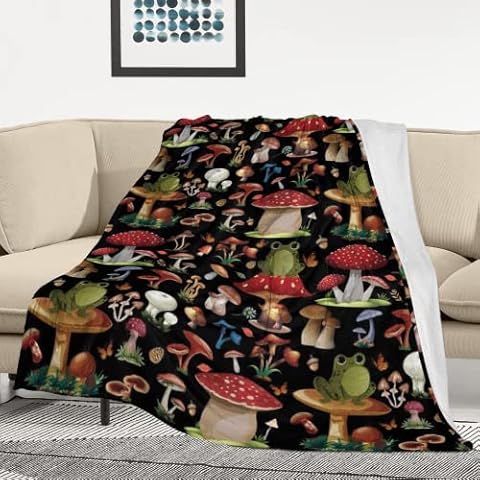 Mushroom Blanket Mushroom Gifts for Women Men Kids Frog Blanket Soft Fuzzy Flannel Plush Mushroom Throw Blanket for Couch Sofa Bed Home Decorative Mushroom Blankets All Season 60"x50" Cover
