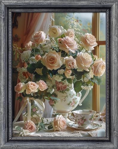 Image of Leczany Cross Stitch Patterns Stamped Kit for Beginners | Embroidery Supplies DIY Craft Kit Needlepoint for Adults Starter | 11CT, 3 Strands | Rose by the Window 15.8x20.9 inches