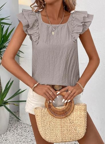 Image of Falechay Womens Bow Tie Back Tops Round Neck Ruffle Short Sleeve Shirts Cute Babydoll Chiffon Tee Women Summer Trendy Tunic